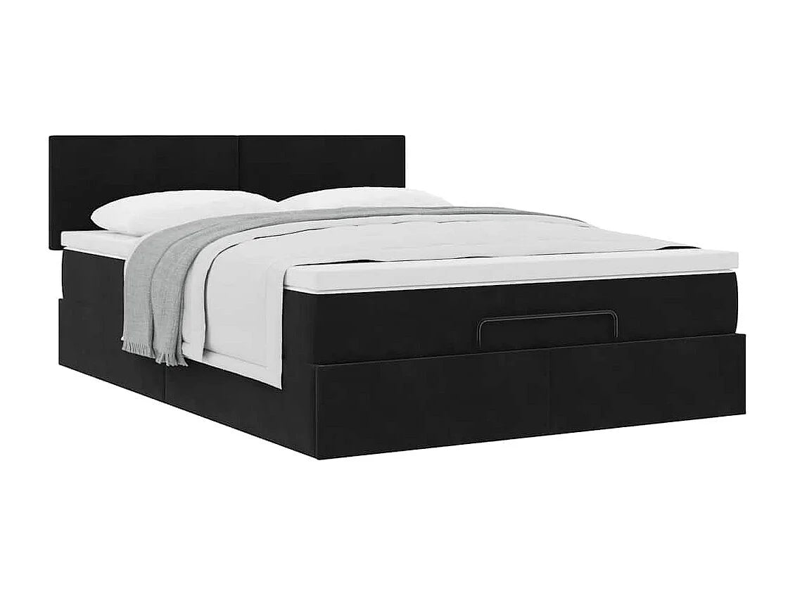 Lit Coffre 140x190 Velours Noir avec Matelas — vue 4