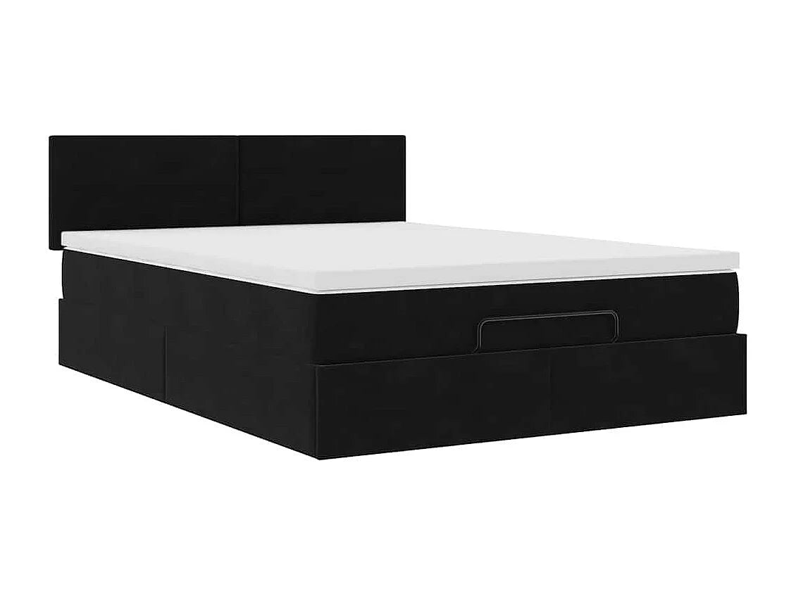 Lit Coffre 140x190 Velours Noir avec Matelas — vue 9