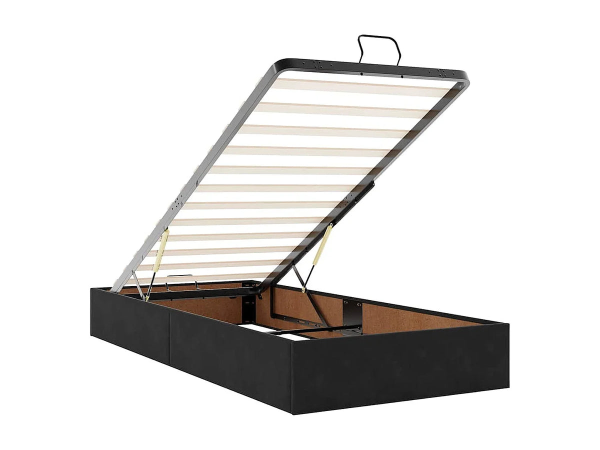 Lit Coffre 90x200 Velours Noir avec Matelas — vue 10
