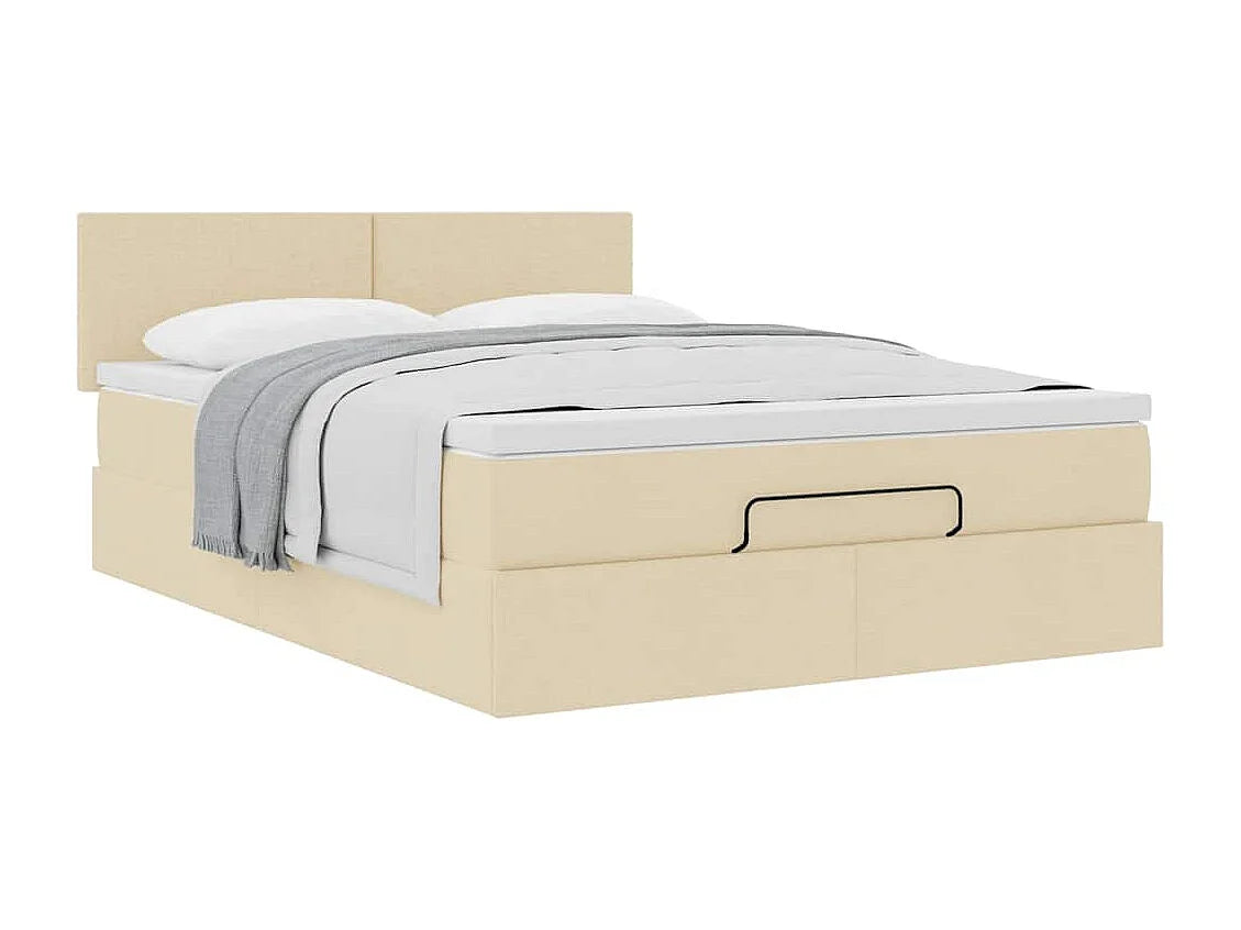 Lit Coffre 140x190 Tissu Crème avec Matelas — vue 4