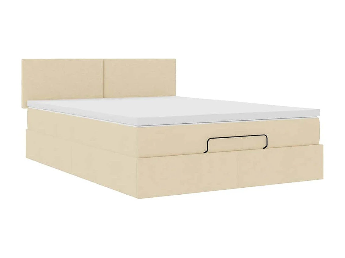 Lit Coffre 140x190 Tissu Crème avec Matelas — vue 9