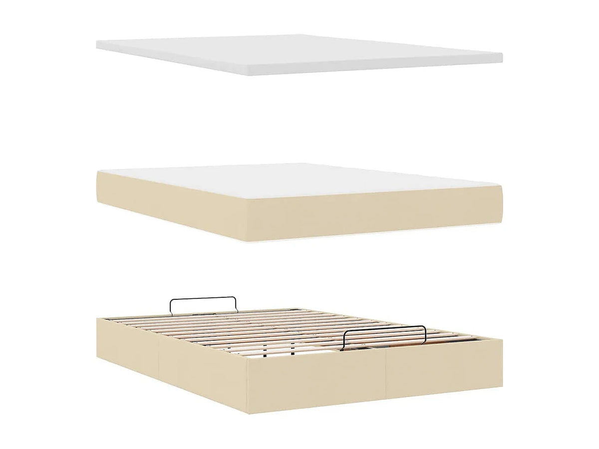 Lit Coffre 140x190 Tissu Crème avec Matelas — vue 10