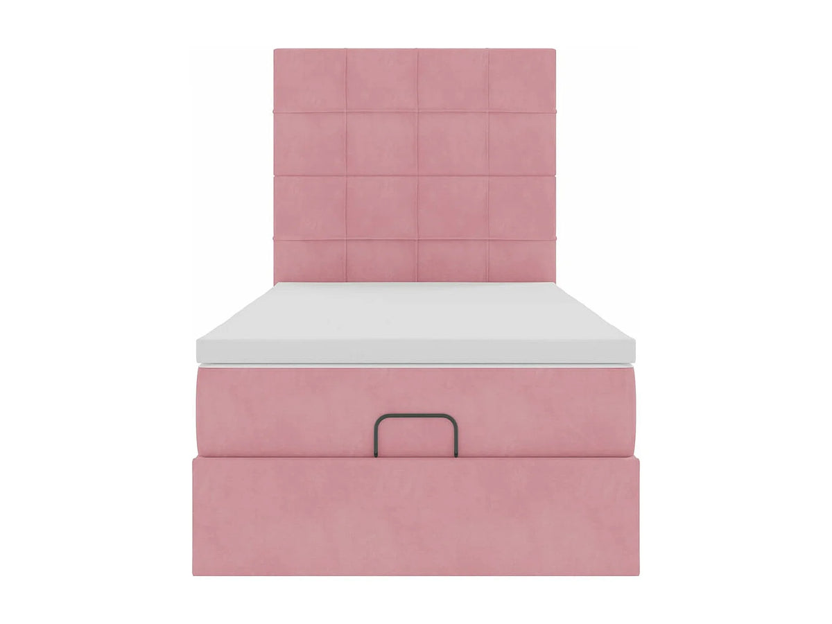 Lit Coffre 90x190 Velours Rose avec Matelas, LED et Port USB — vue 6