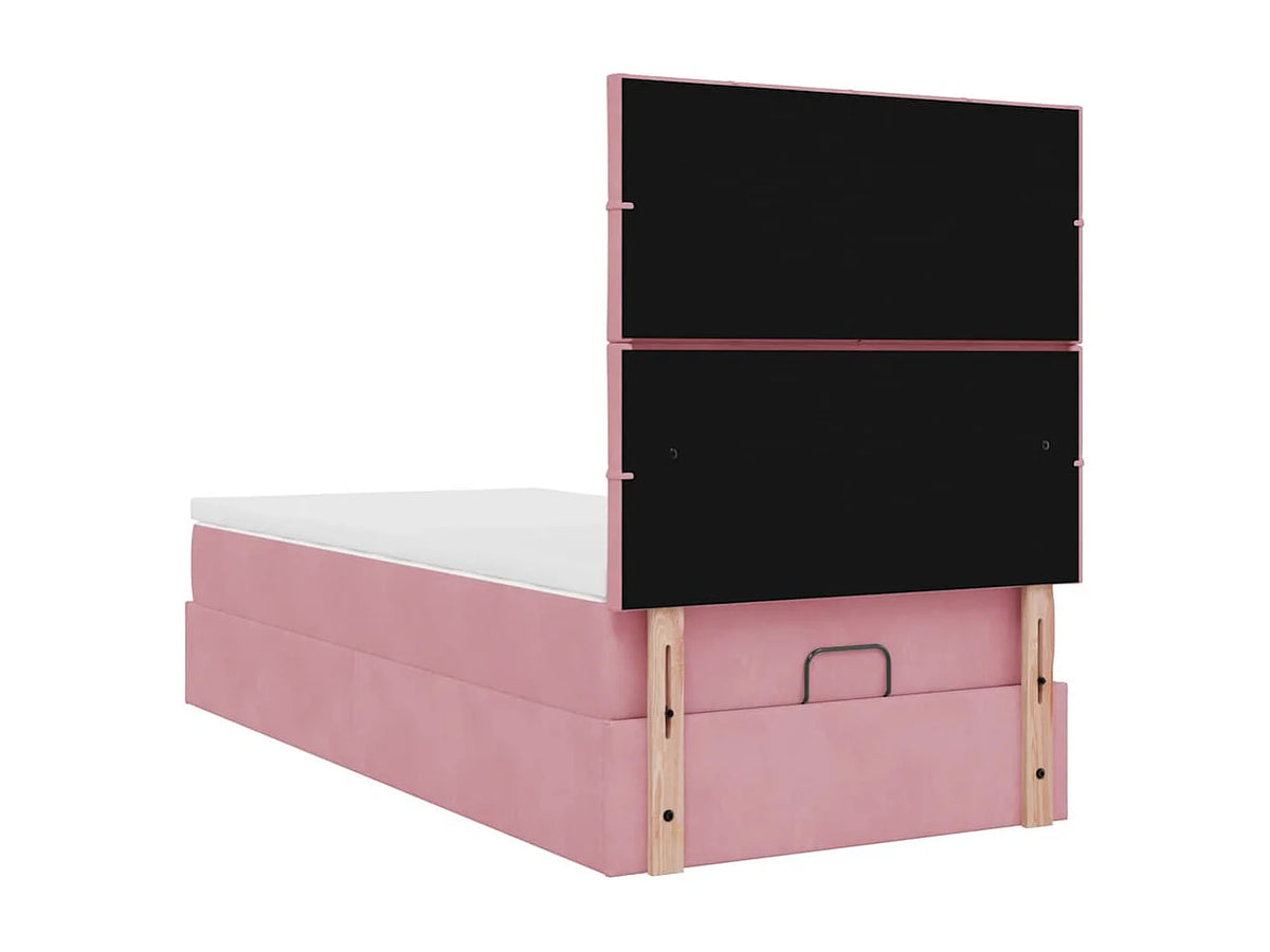 Lit Coffre 90x190 Velours Rose avec Matelas, LED et Port USB — vue 7