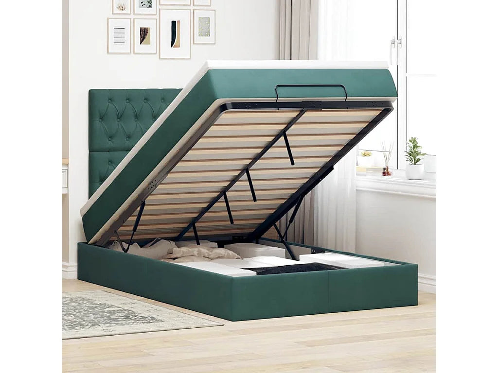 Lit Coffre 120x200 Velours Vert avec Matelas