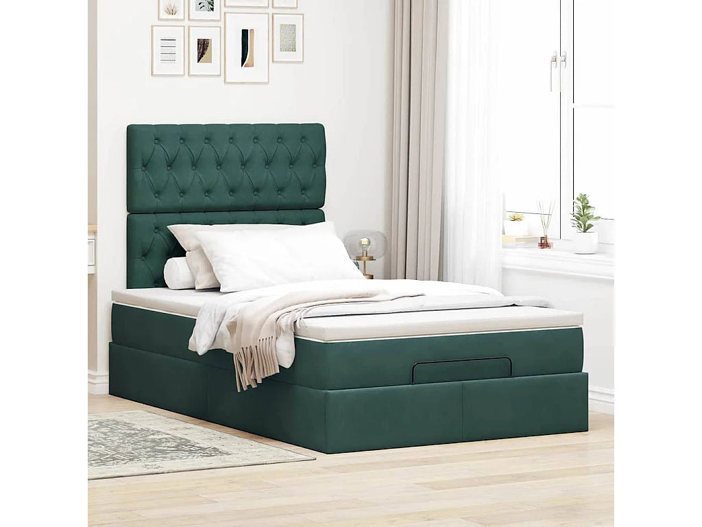 Lit Coffre 120x200 Velours Vert avec Matelas — vue 2