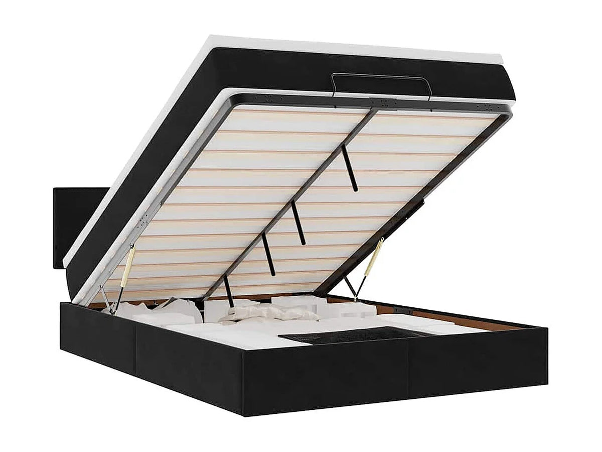 Lit Coffre 140x190 Velours Noir avec Matelas, LED et Port USB — vue 8