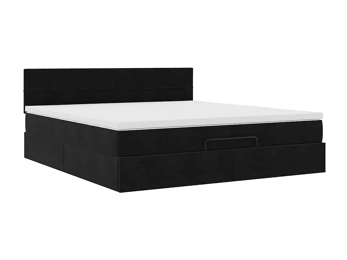 Lit Coffre 180x200 Velours Noir avec Matelas, LED et Port USB — vue 4