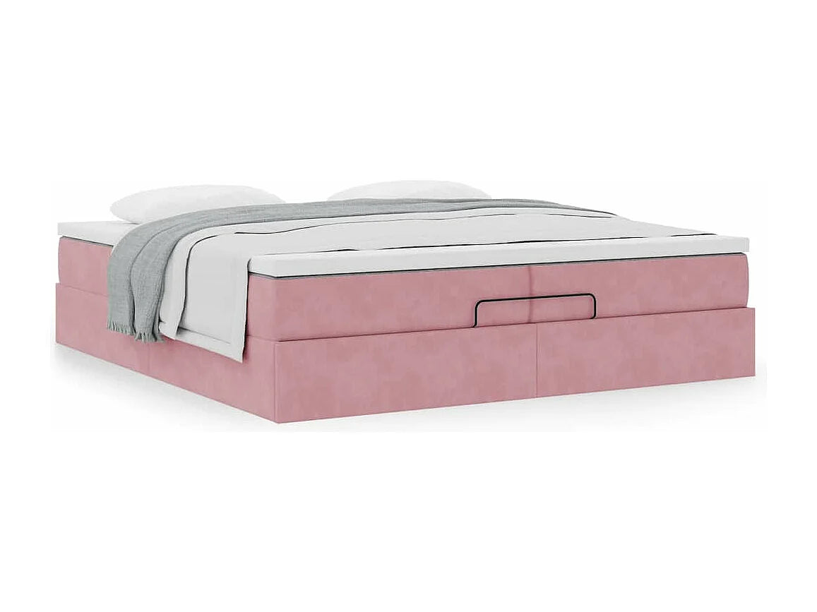 Lit Coffre 200x200 Velours Rose avec Matelas — vue 3