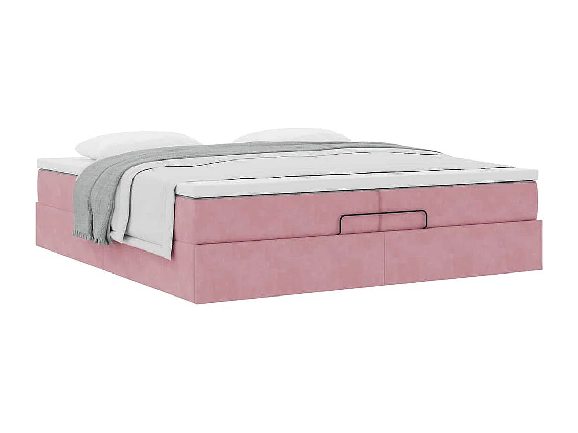 Lit Coffre 200x200 Velours Rose avec Matelas — vue 4