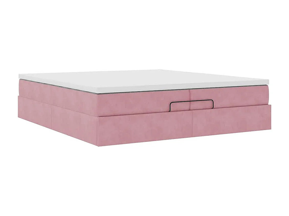 Lit Coffre 200x200 Velours Rose avec Matelas — vue 5