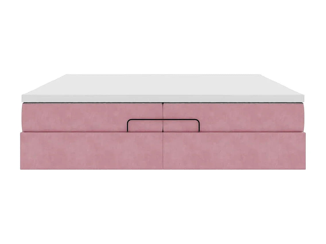 Lit Coffre 200x200 Velours Rose avec Matelas — vue 6