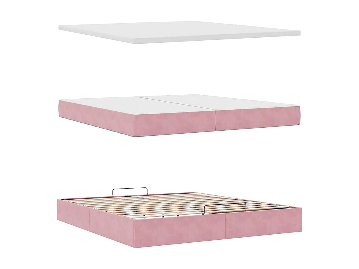 Lit Coffre 200x200 Velours Rose avec Matelas — vue 9