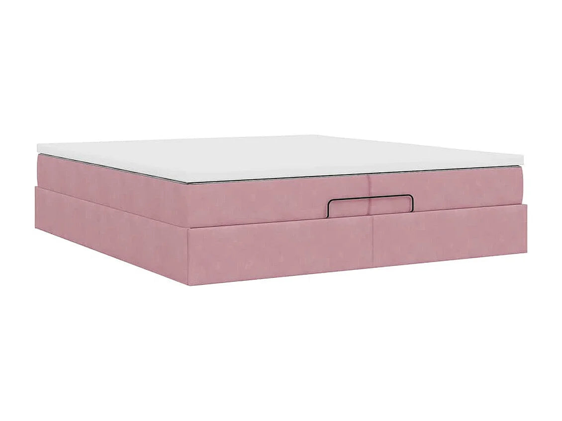 Lit Coffre 200x200 Velours Rose avec Matelas — vue 10