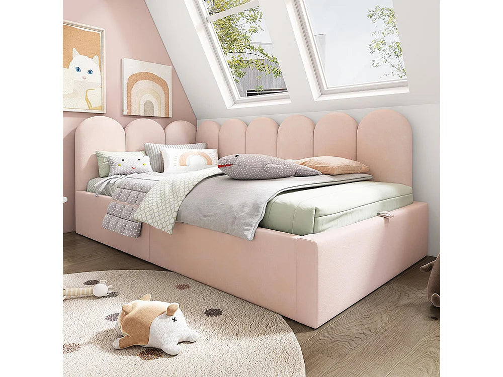 Lit Coffre 90x200 Velours Rose