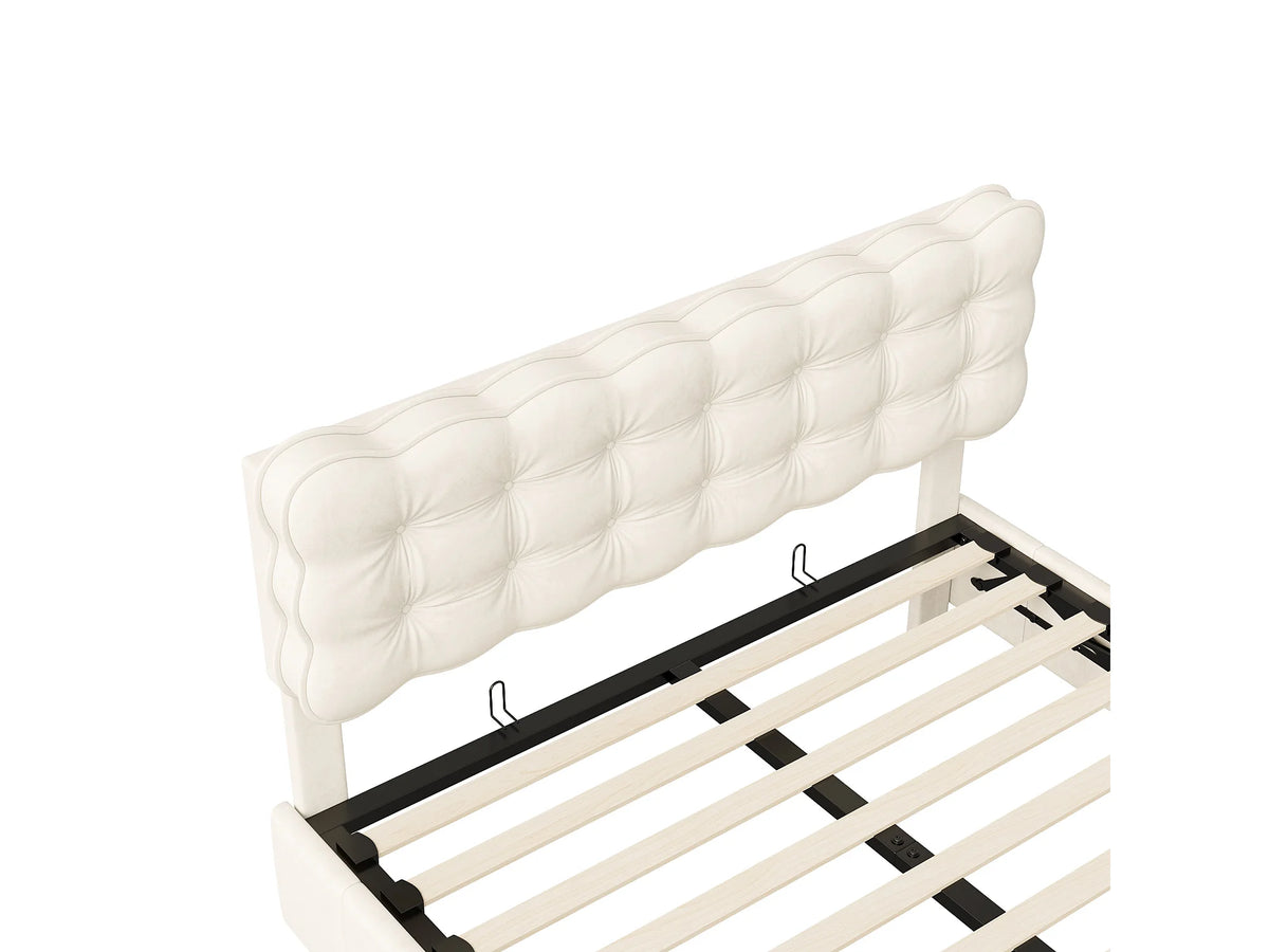 Lit Coffre 140x200 Velours Beige avec Chevets et LED — vue 9