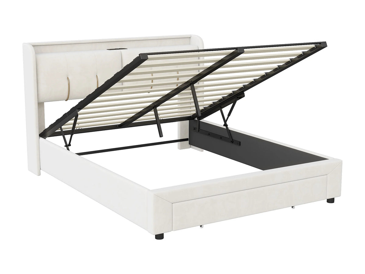Lit Coffre 140x200 Velours Blanc avec LED et Port USB — vue 10