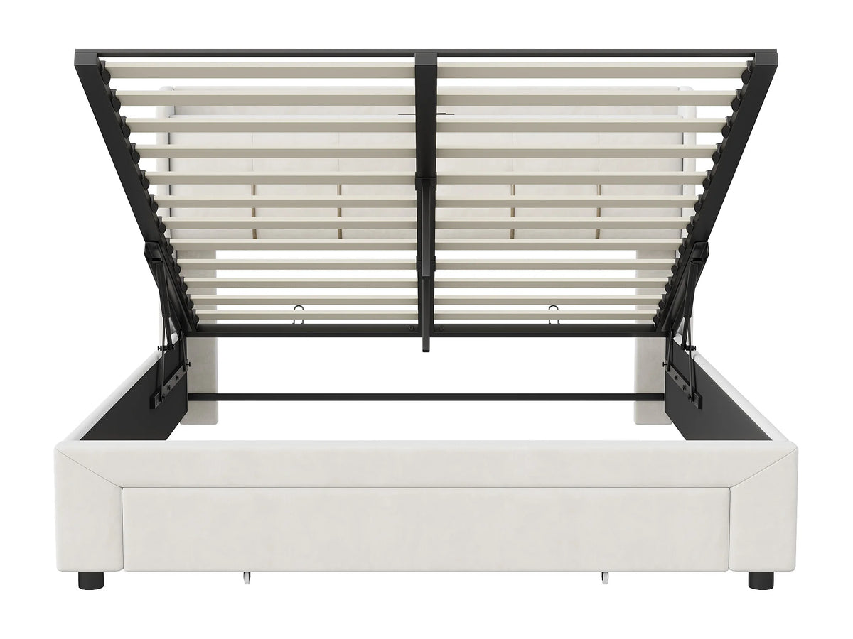 Lit Coffre 140x200 Velours Blanc avec LED et Port USB — vue 5