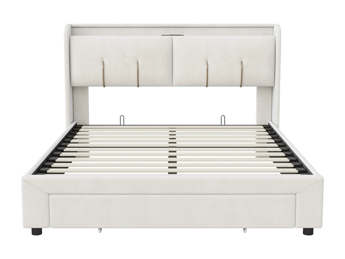 Lit Coffre 140x200 Velours Blanc avec LED et Port USB — vue 7