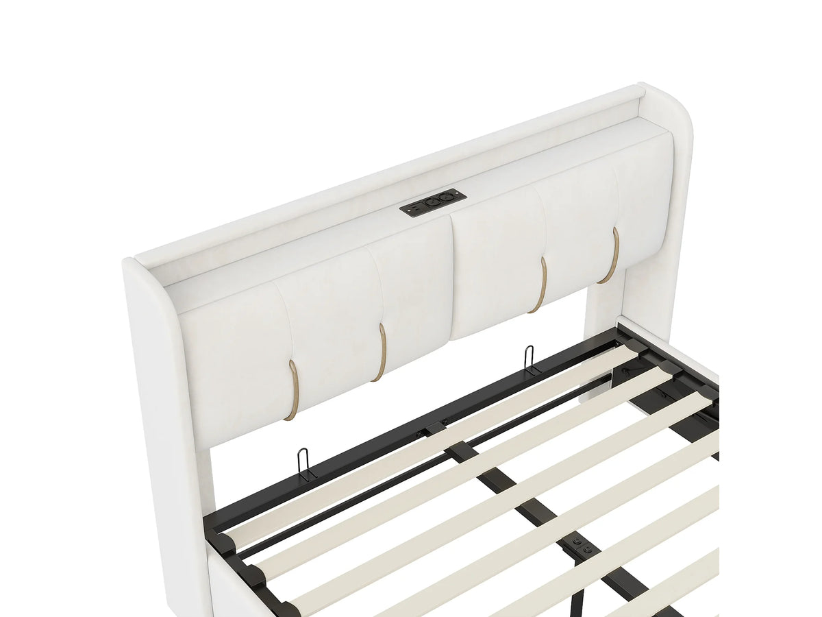 Lit Coffre 140x200 Velours Blanc avec LED et Port USB — vue 9
