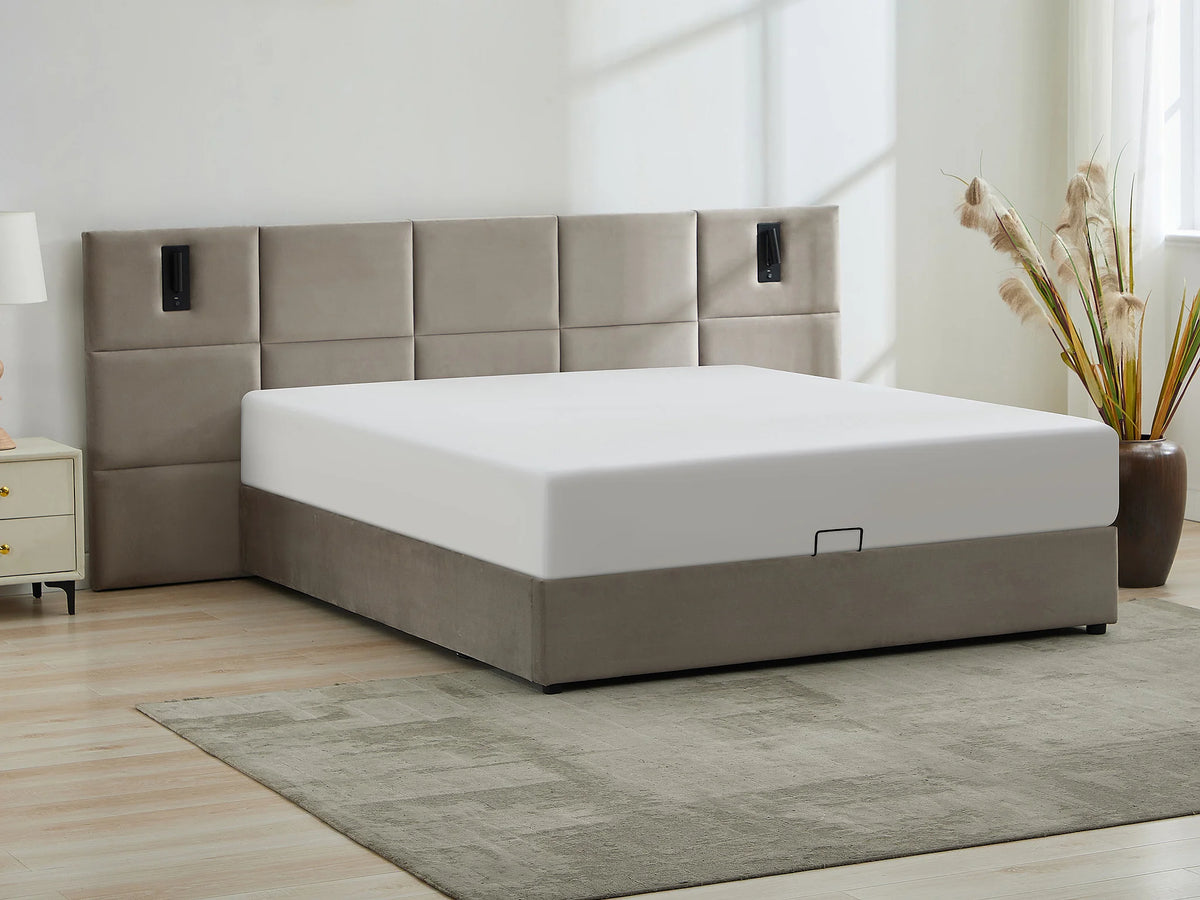 Lit Coffre 180x200 Velours Taupe avec LED - SARETO — vue 9