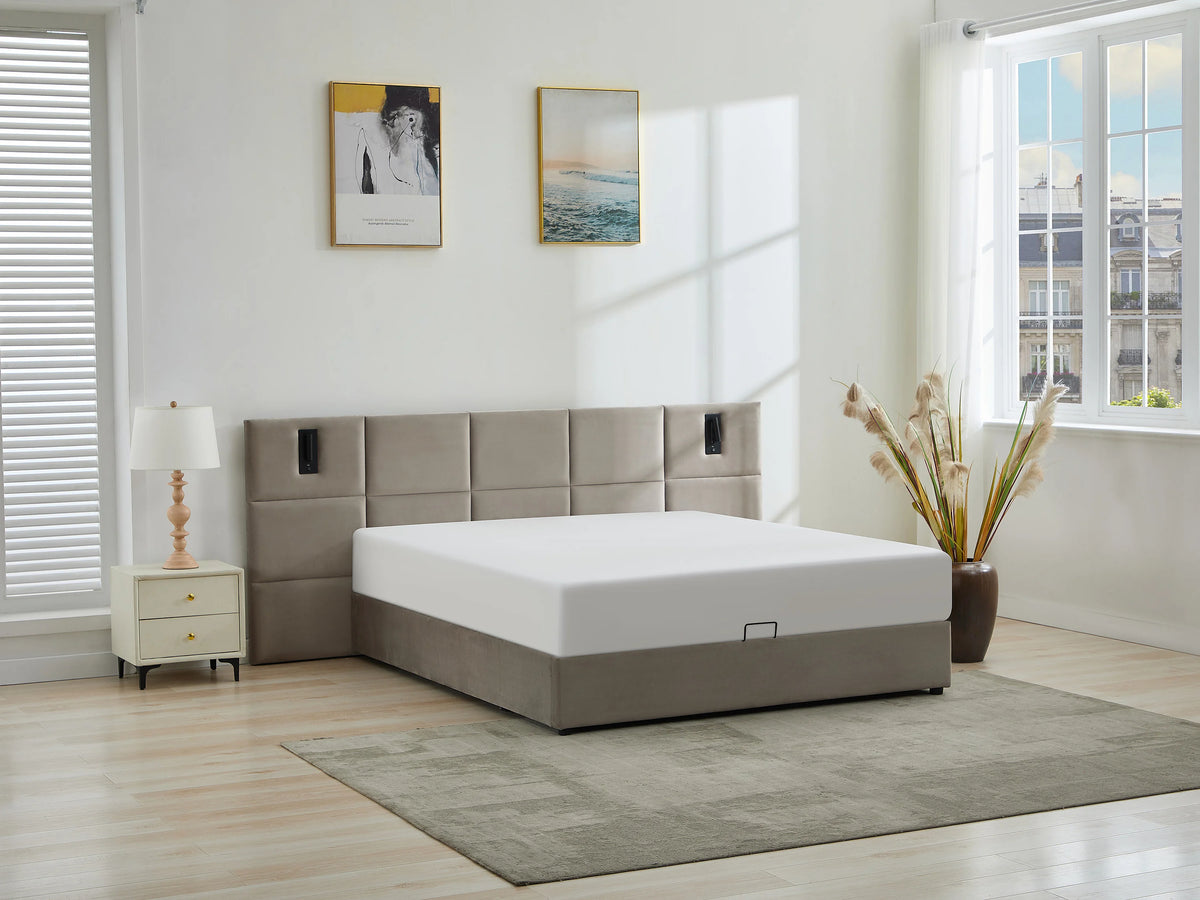 Lit Coffre 180x200 Velours Taupe avec LED - SARETO — vue 2