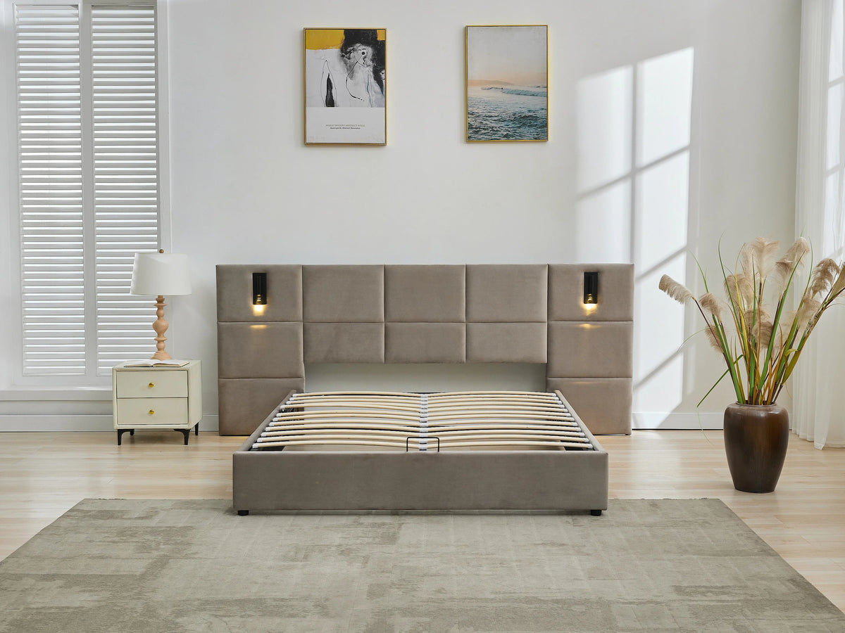 Lit Coffre 180x200 Velours Taupe avec LED - SARETO — vue 8
