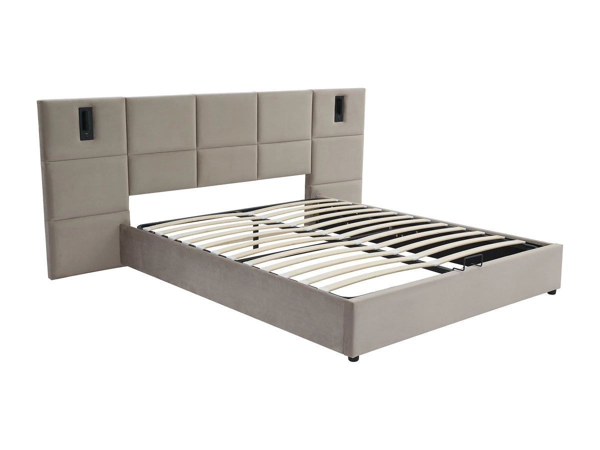 Lit Coffre 180x200 Velours Taupe avec LED - SARETO — vue 3