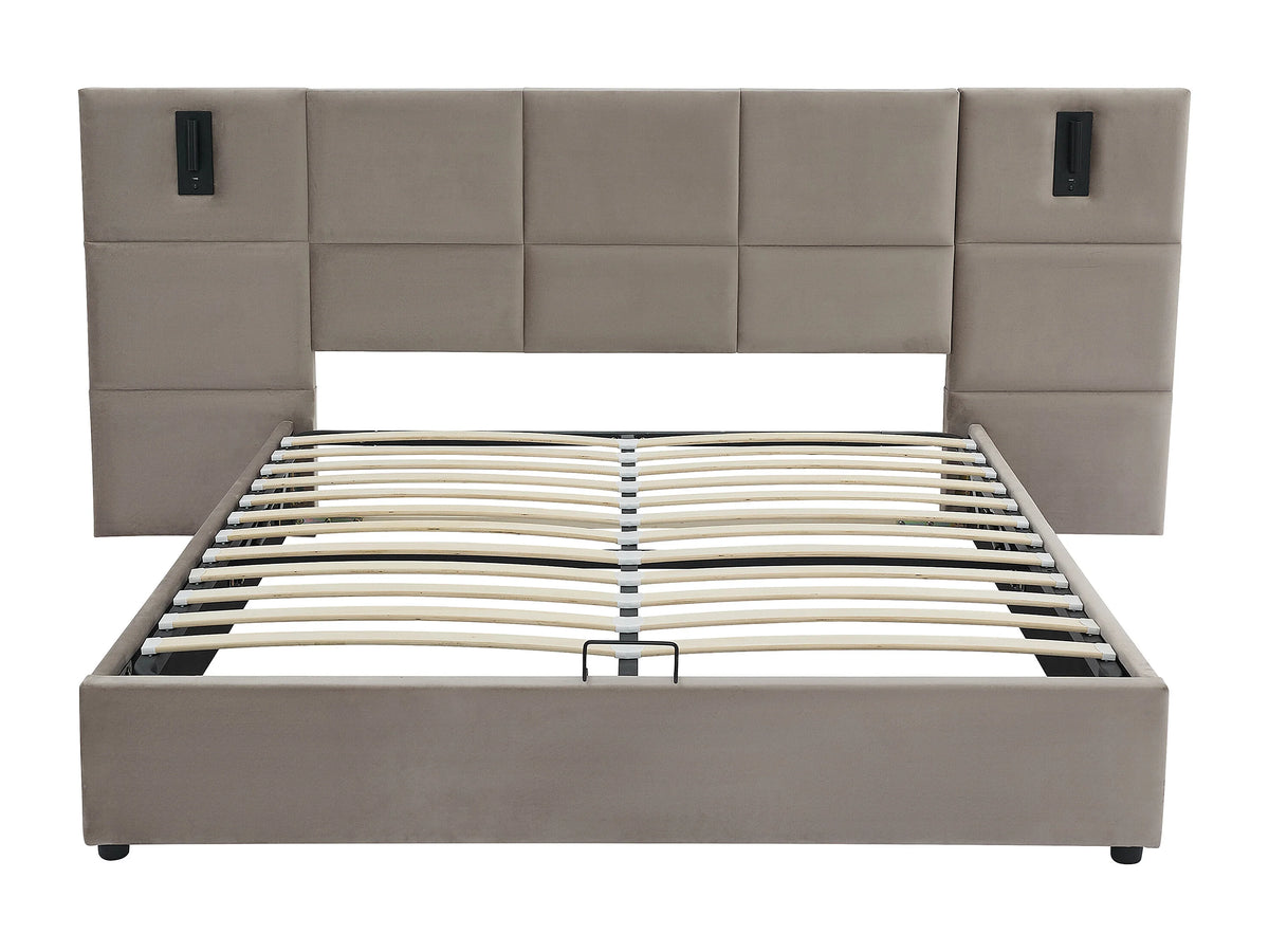 Lit Coffre 180x200 Velours Taupe avec LED - SARETO — vue 4