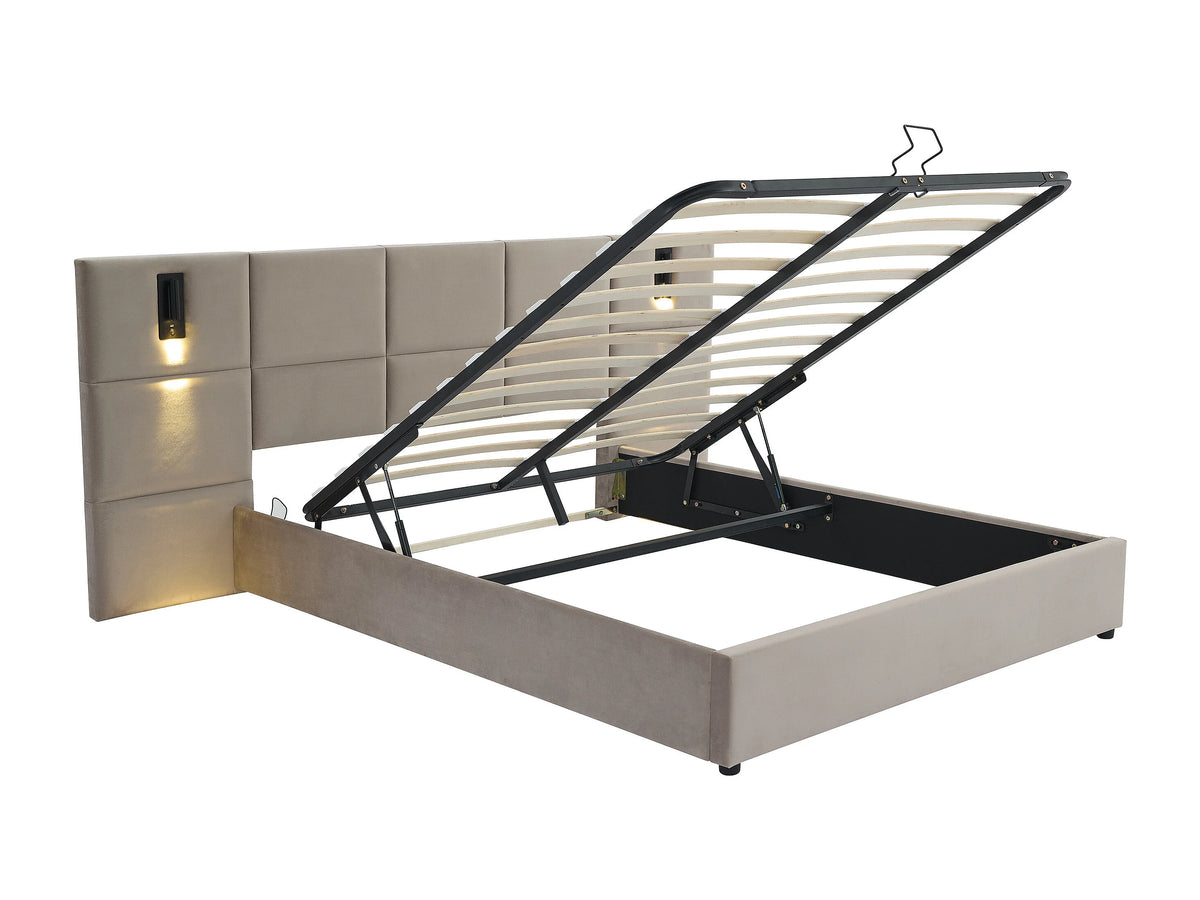Lit Coffre 180x200 Velours Taupe avec LED - SARETO — vue 5