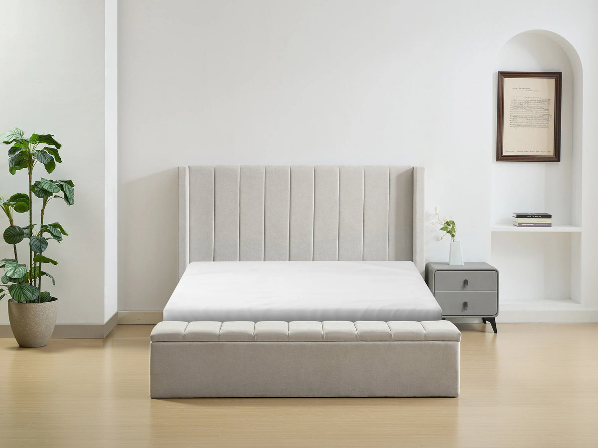 Lit Coffre 180x200 Tissu Beige - DOUINO — vue 15