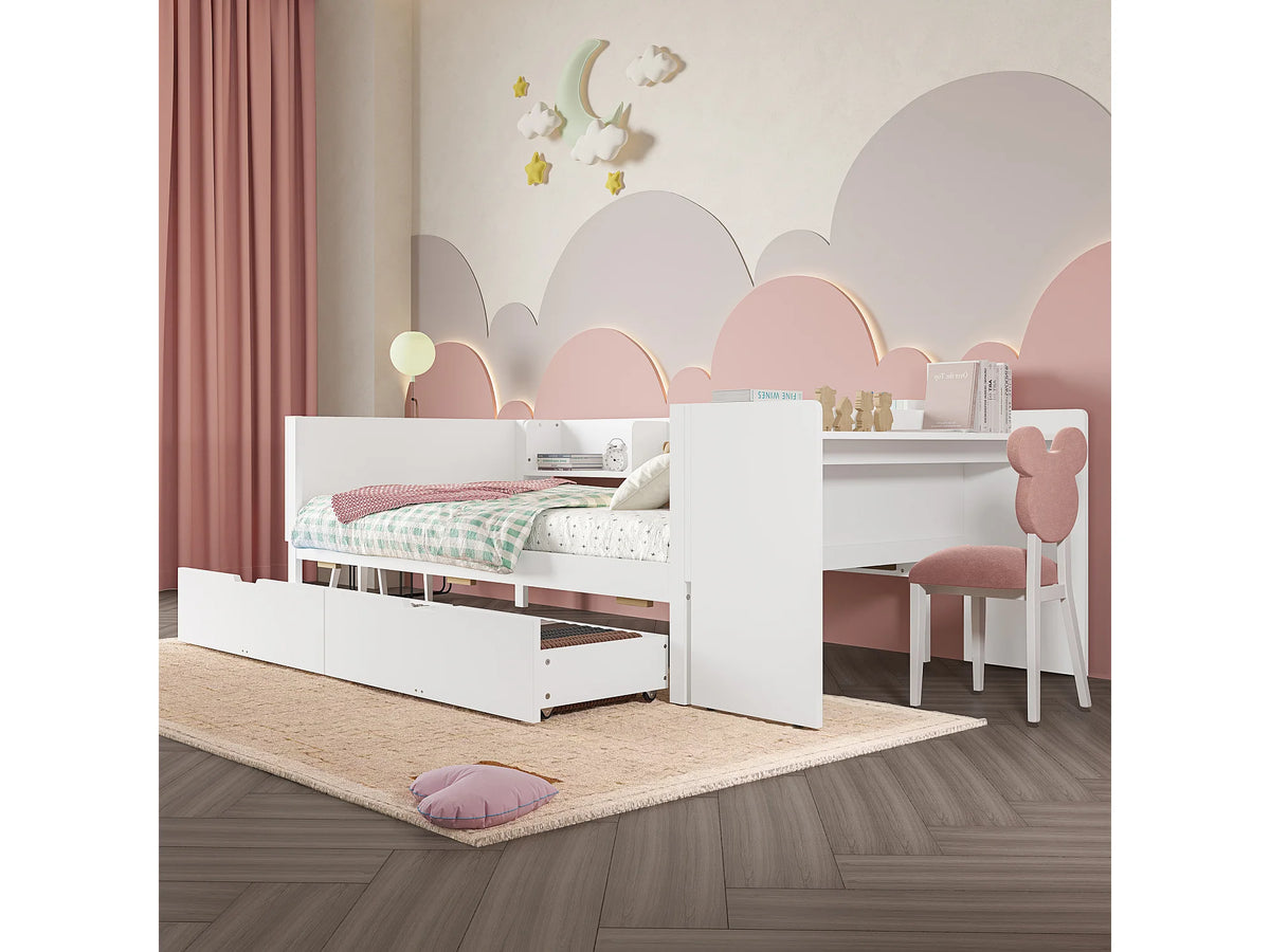Lit Coffre 90x200 Bois Blanc avec Tiroirs — vue 4