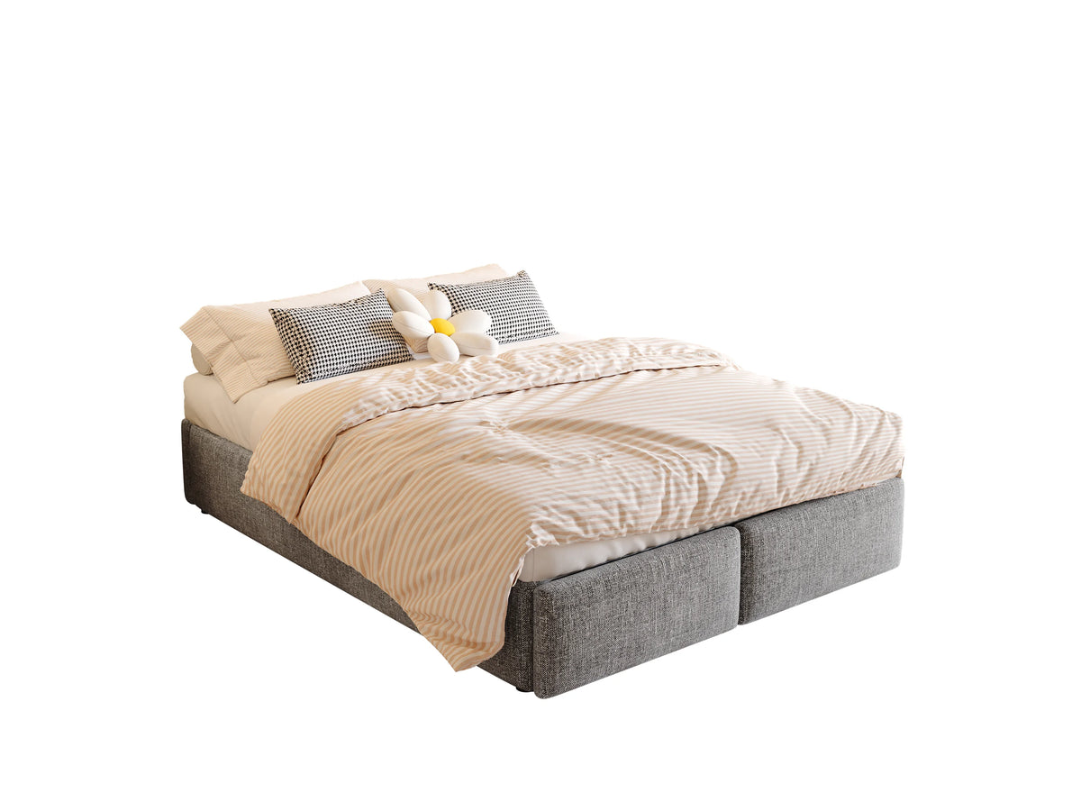 Lit Coffre 140x200 Tissu Lin Gris avec Tiroirs — vue 10
