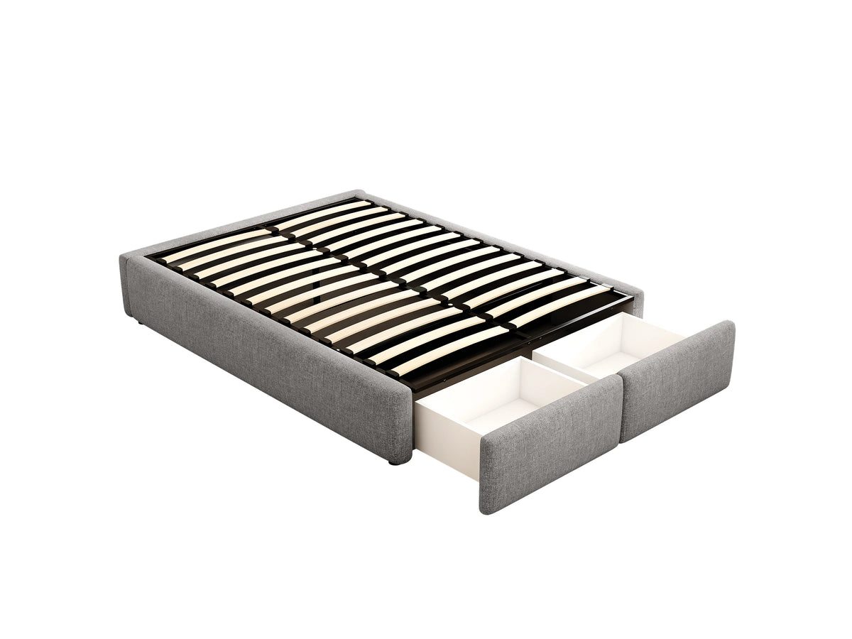 Lit Coffre 140x200 Tissu Lin Gris avec Tiroirs — vue 4