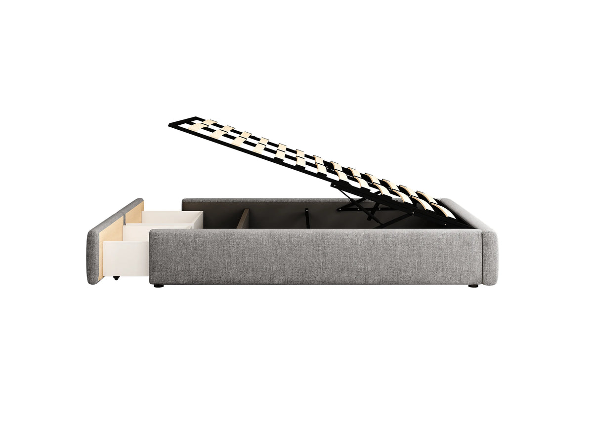 Lit Coffre 140x200 Tissu Lin Gris avec Tiroirs — vue 5