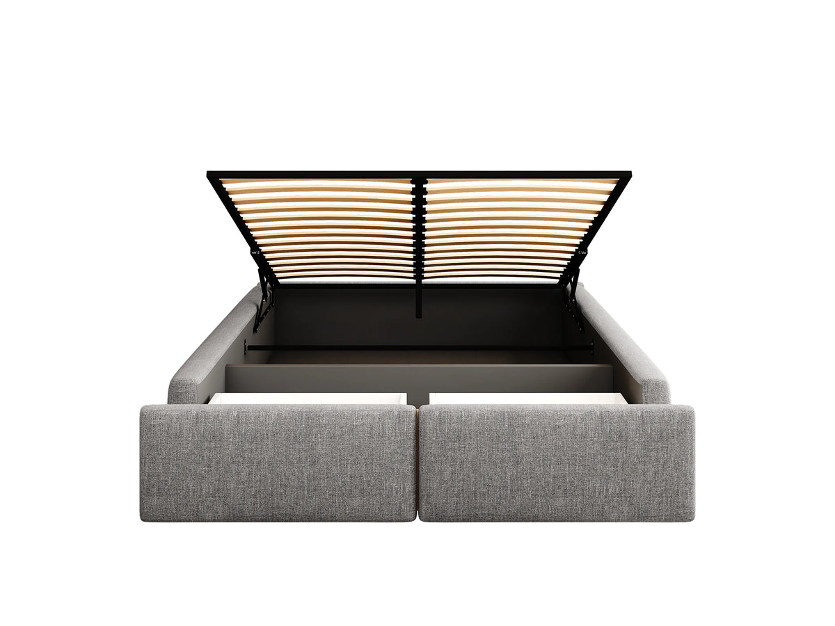Lit Coffre 140x200 Tissu Lin Gris avec Tiroirs — vue 6
