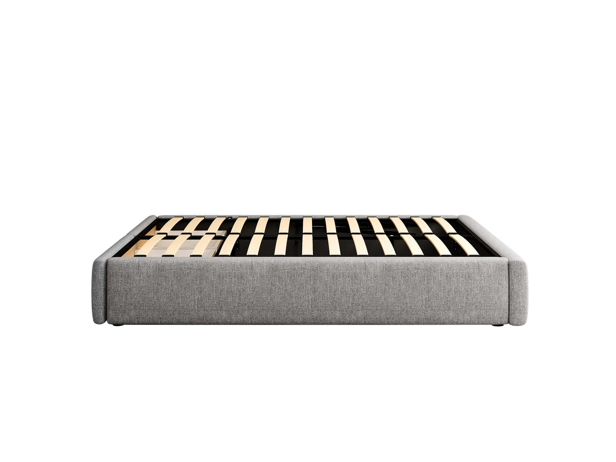 Lit Coffre 140x200 Tissu Lin Gris avec Tiroirs — vue 7