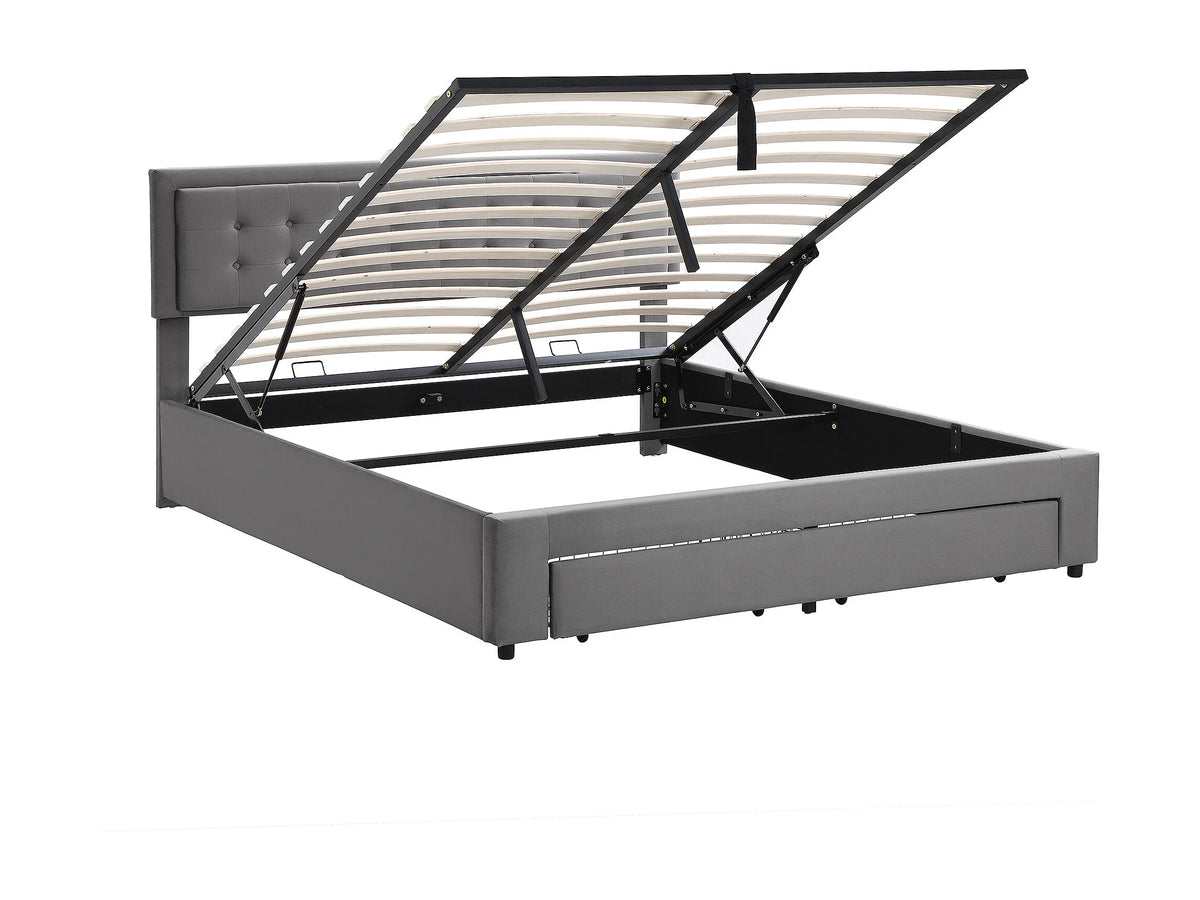 Lit Coffre 160x200 Velours Gris avec Tiroirs — vue 10