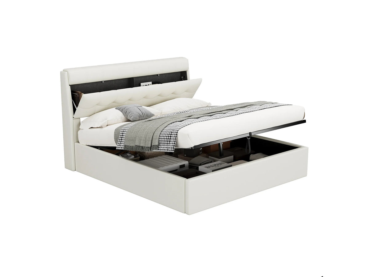 Lit Coffre 160x200 Simili Cuir Blanc Capitonné — vue 9