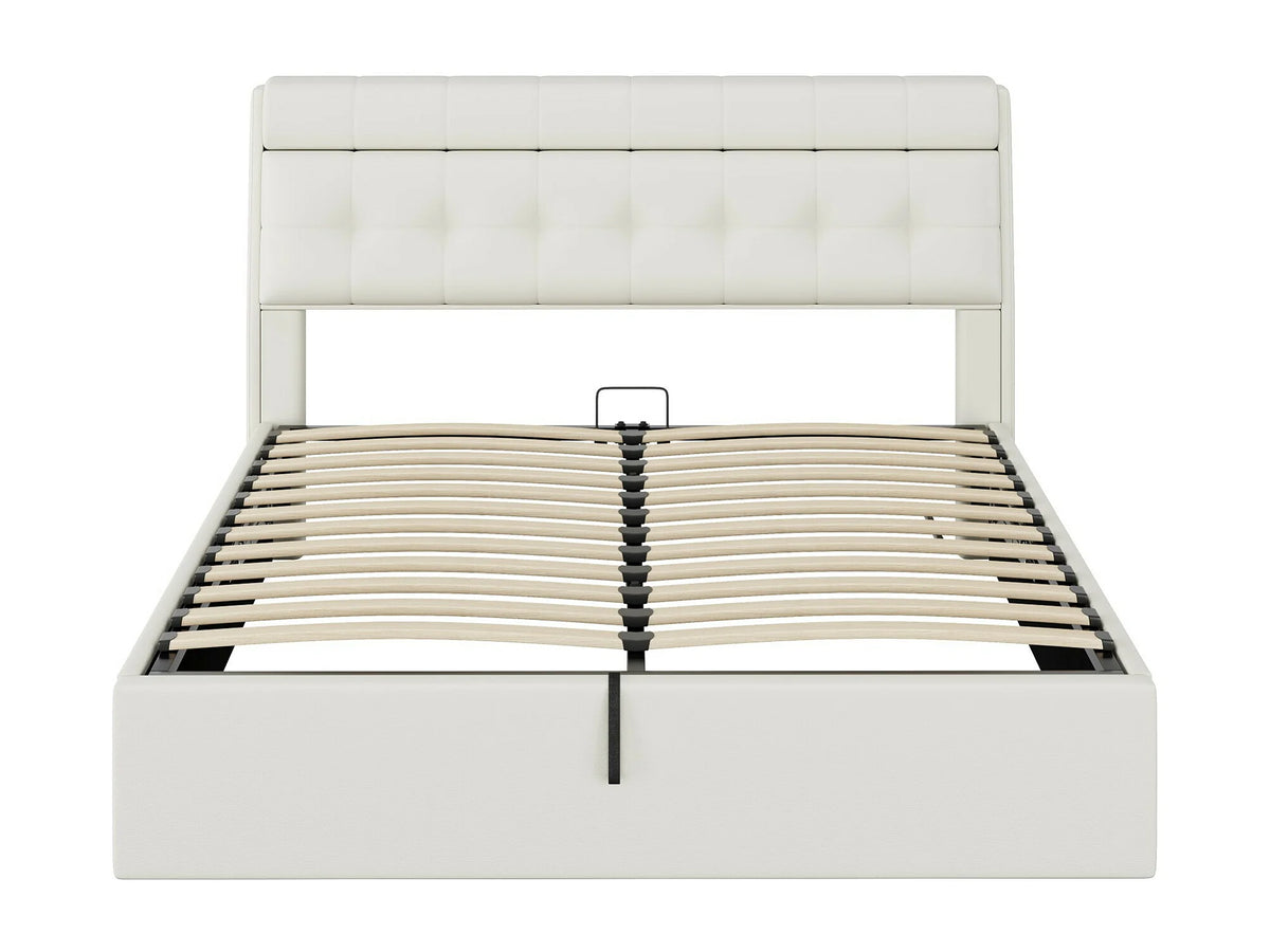 Lit Coffre 160x200 Simili Cuir Blanc Capitonné — vue 5