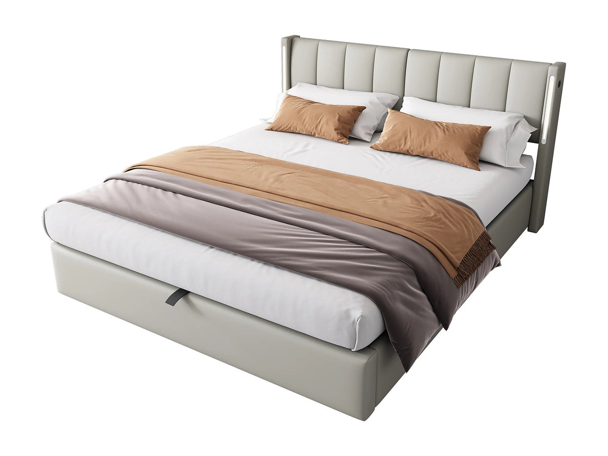 Lit Coffre 140x190 Simili Cuir Gris avec LED et Port USB — vue 10