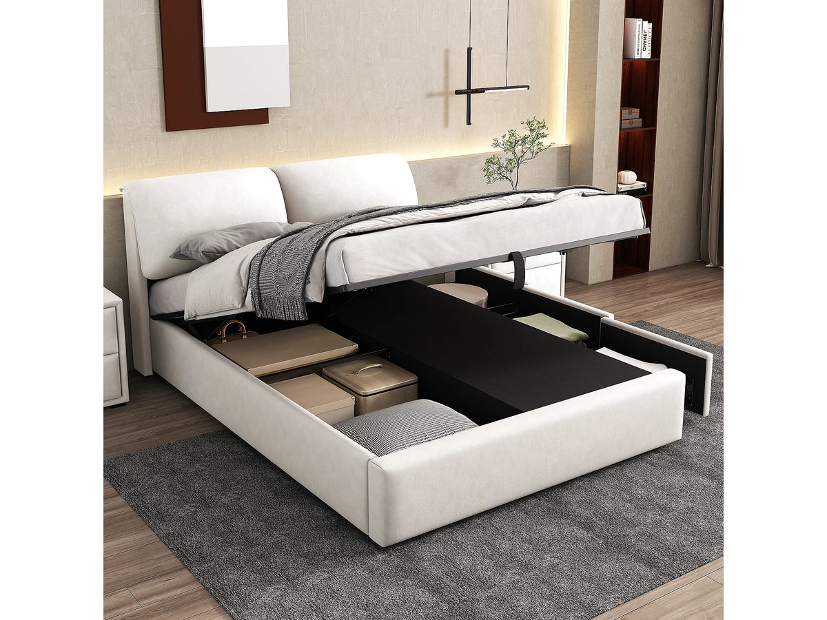 Lit Coffre 140x200 Velours Beige avec Tiroirs — vue 2