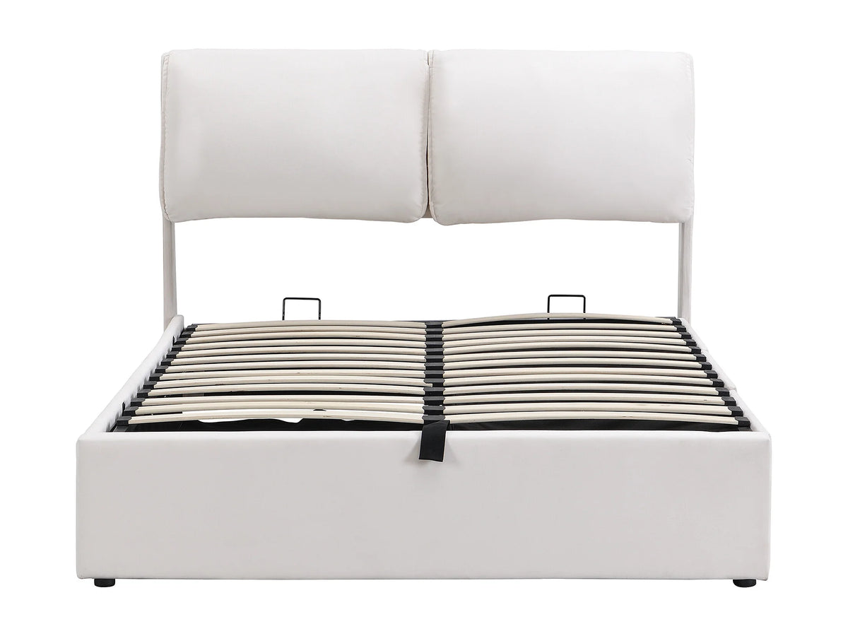 Lit Coffre 140x200 Velours Beige avec Tiroirs — vue 4