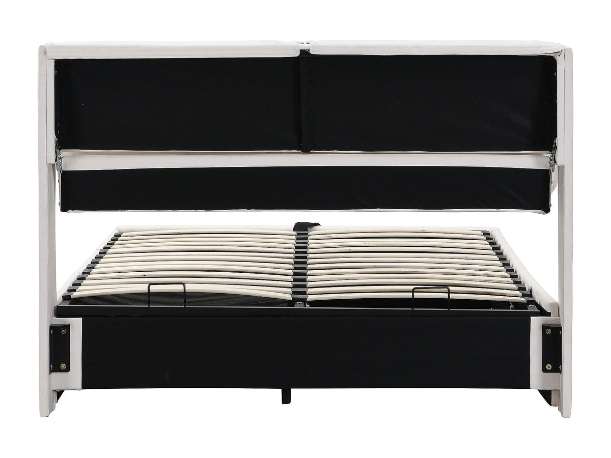 Lit Coffre 140x200 Velours Beige avec Tiroirs — vue 6
