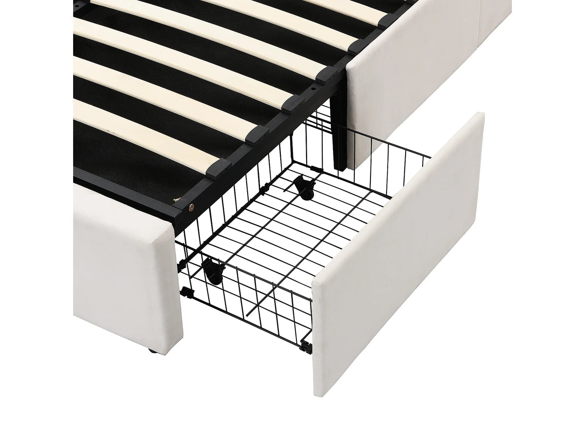 Lit Coffre 140x200 Velours Beige avec Tiroirs — vue 9
