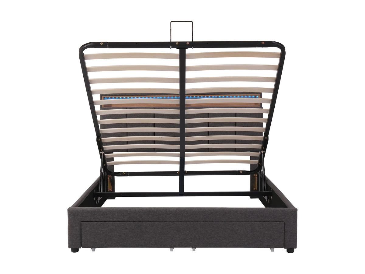 Lit Coffre 140x200 Tissu Lin Gris avec LED — vue 7