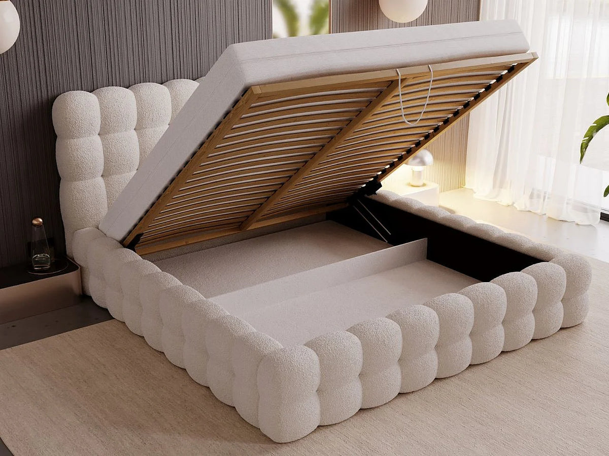 Lit Coffre 140x200 Tissu Bouclette Beige — vue 3