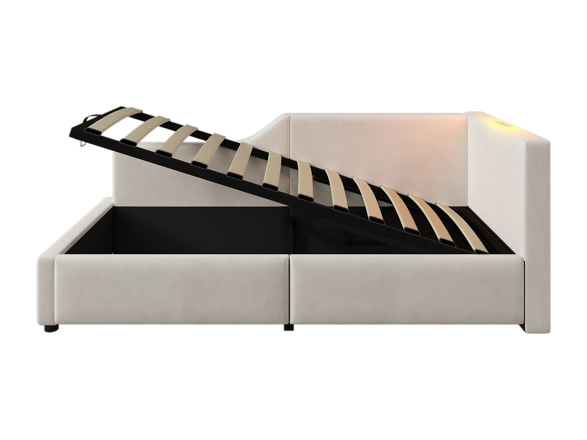 Lit Coffre 90x190 Velours Beige avec LED et Port USB — vue 9