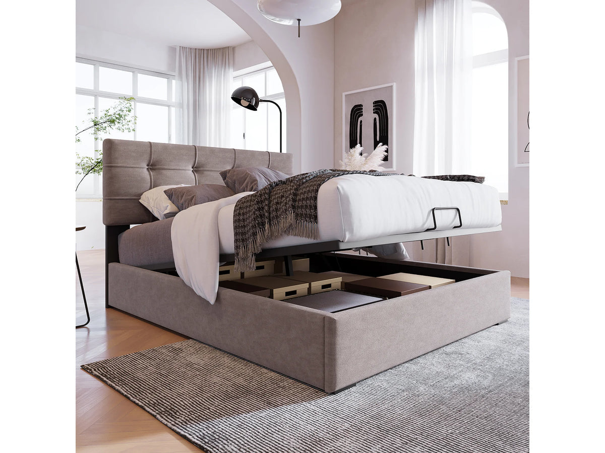 Lit Coffre 90x200 Velours Gris clair