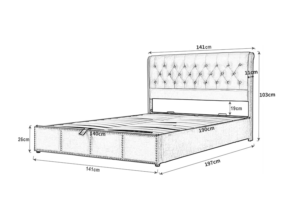 Lit Coffre 140x190 Tissu Lin Gris Capitonné — vue 8